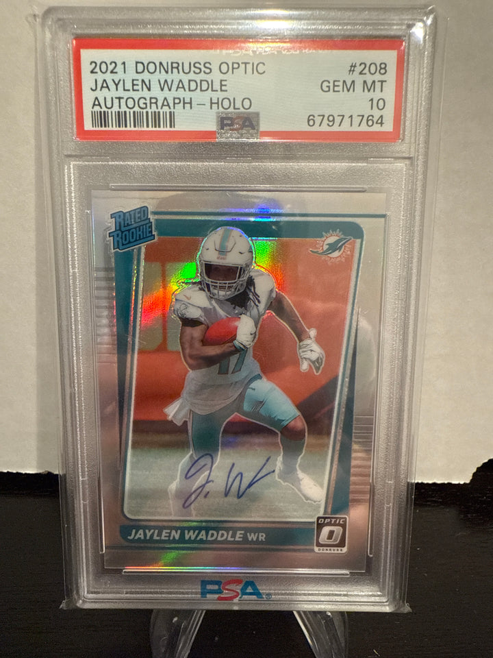 Jaylen Waddle 2021 Panini Donruss Optic Rookie Holo Auto, 108/125, PSA 10 Gem Mint
