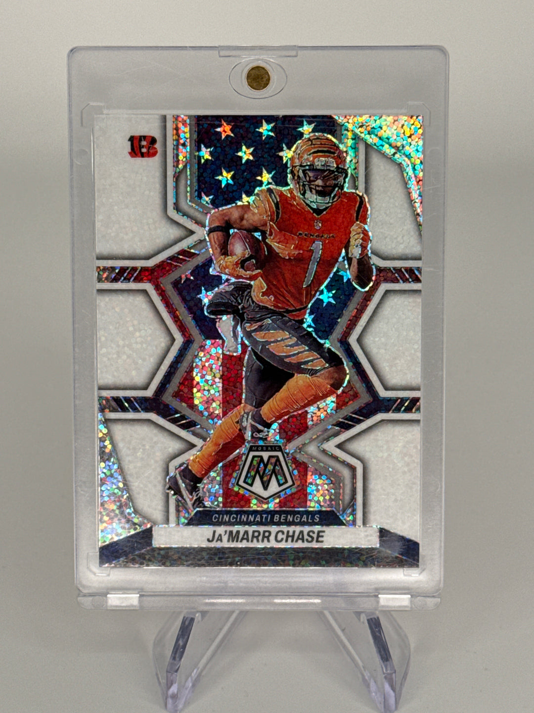 Ja'Marr Chase 2022 Panini Mosaic White Sparkle American Pride SSP