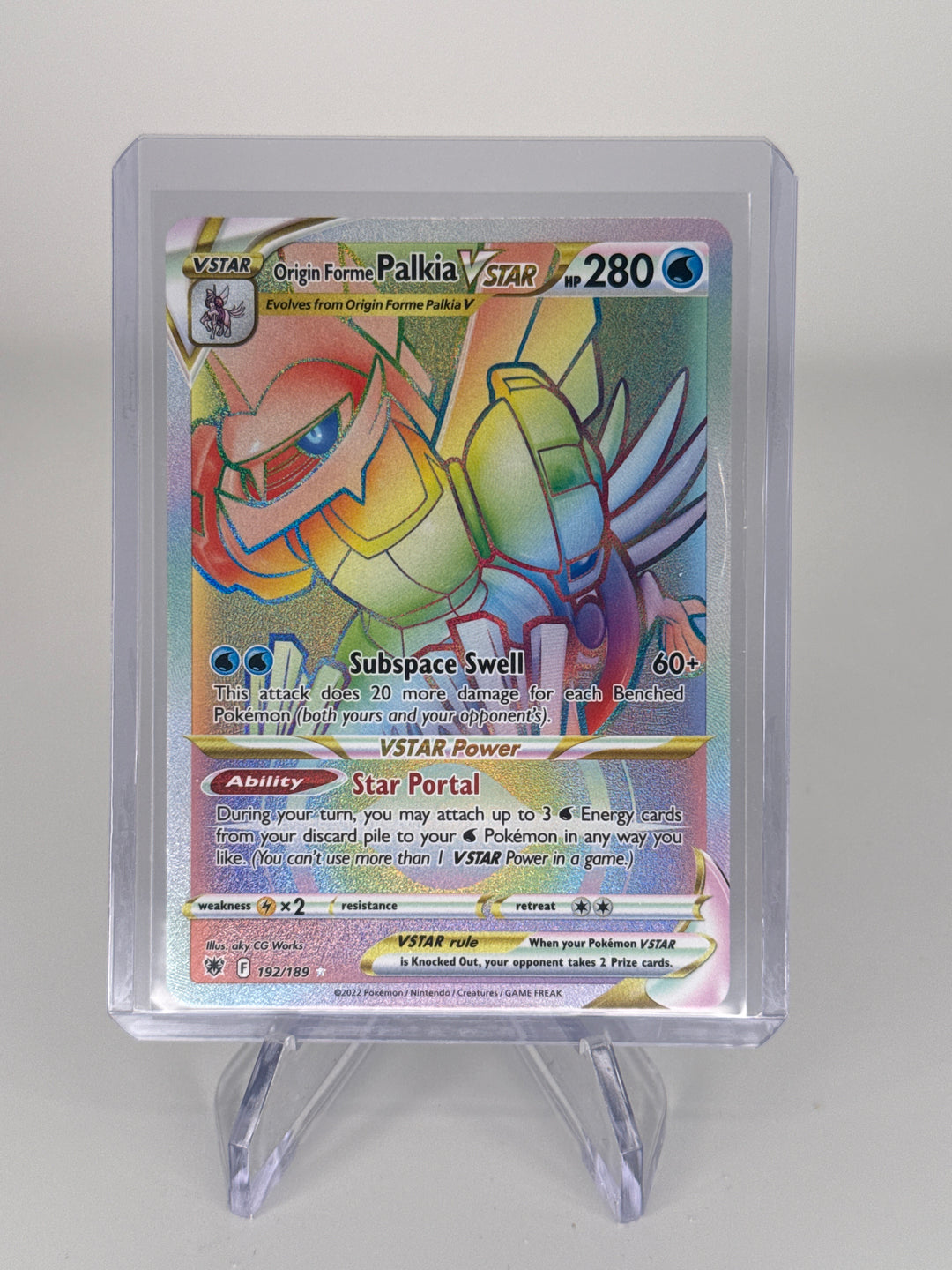 Pokemon TCG 2022 Origin Forme Palkia VStar Astral Radiance Rainbow Rare Holo, 192/189