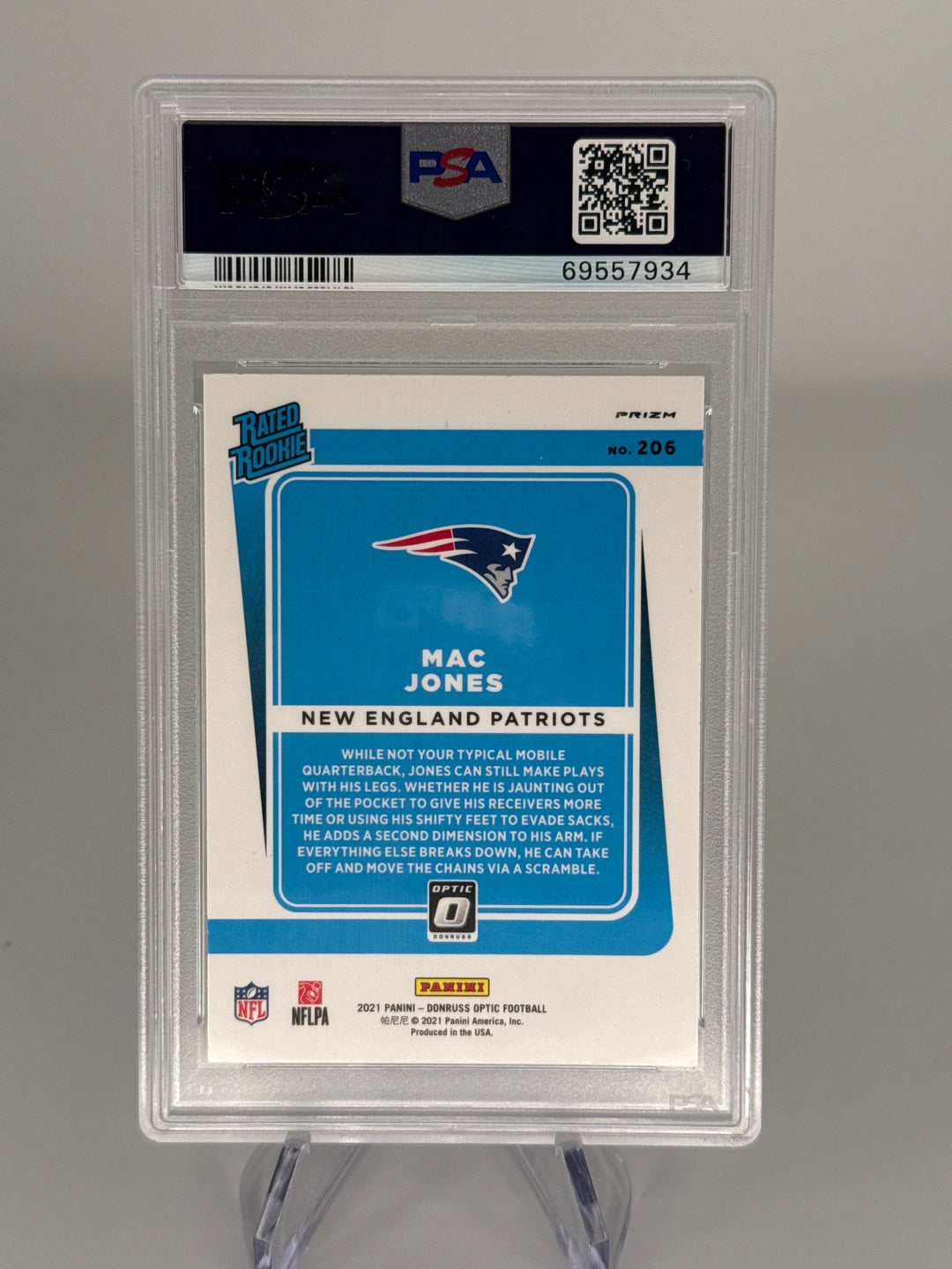 Mac Jones 2021 Panini Donruss Optic Blue Scope Rated Rookie, PSA 10 Gem Mint