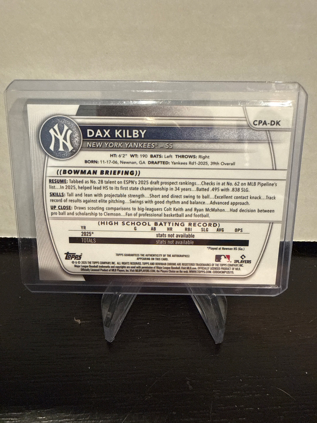 Dax Kilby 2025 Bowman Chrome 1st Prospect Auto