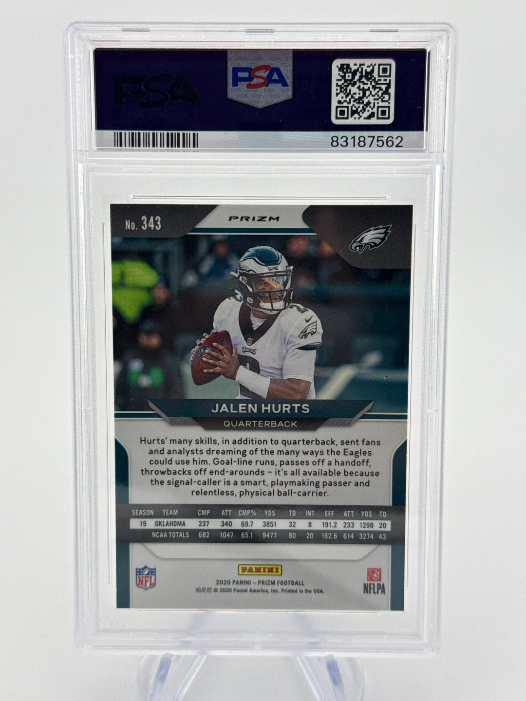 Jalen Hurts 2020 Panini Prizm Lazer Prizm Rookie, PSA 9 Mint