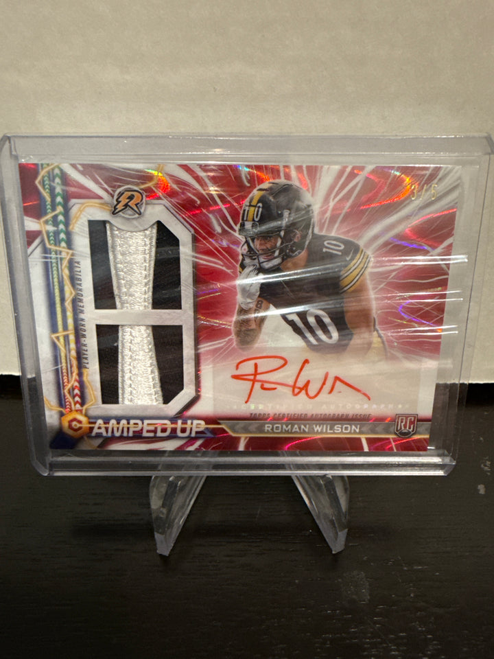 Roman Wilson 2024 Topps Resurgence Amped Up Rookie Dual Patch Auto Red Static, 3/5