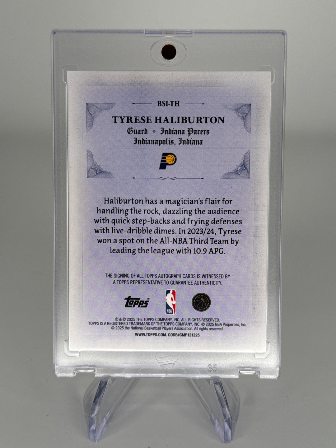 Tyrese Haliburton 2025 Topps Basketball Signed & Sealed Gold Foil Auto, 30/50