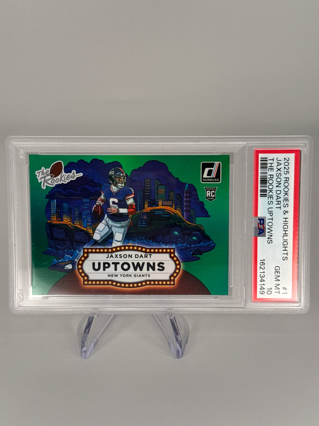 Jaxson Dart 2025 Panini Rookies & Highlights The Rookies Uptowns SSP, PSA 10 Gem Mint