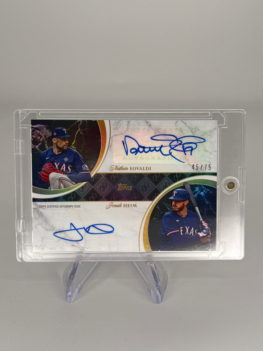 Nathan Eovaldi/Jonah Heim 2024 Topps Dynamic Duals Opal Dual Auto, 45/75