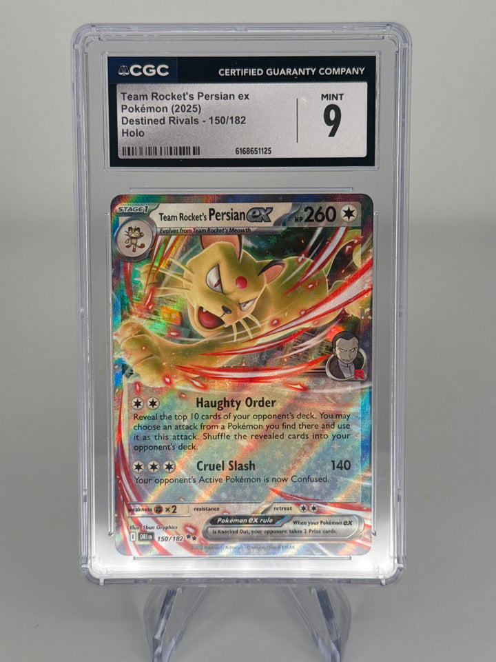 Pokemon TCG 2025 Team Rocket's Persian EX Destined Rivals Holo, 150/182, CGC 9 Mint