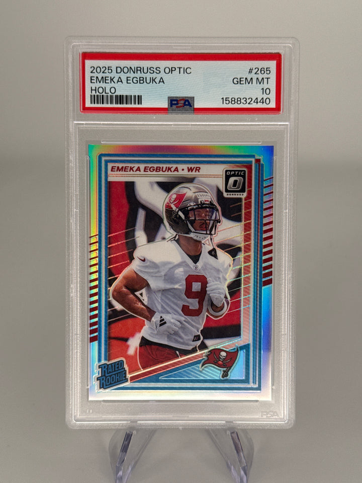 Emeka Egbuka 2025 Panini Donruss Optic Holo Rookie, PSA 10 Gem Mint