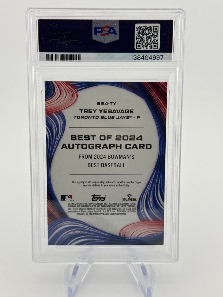 Trey Yesavage 2024 Bowman's Best, Best of 2024 Blue Refractor Auto, 107/150, PSA 10 Gem Mint