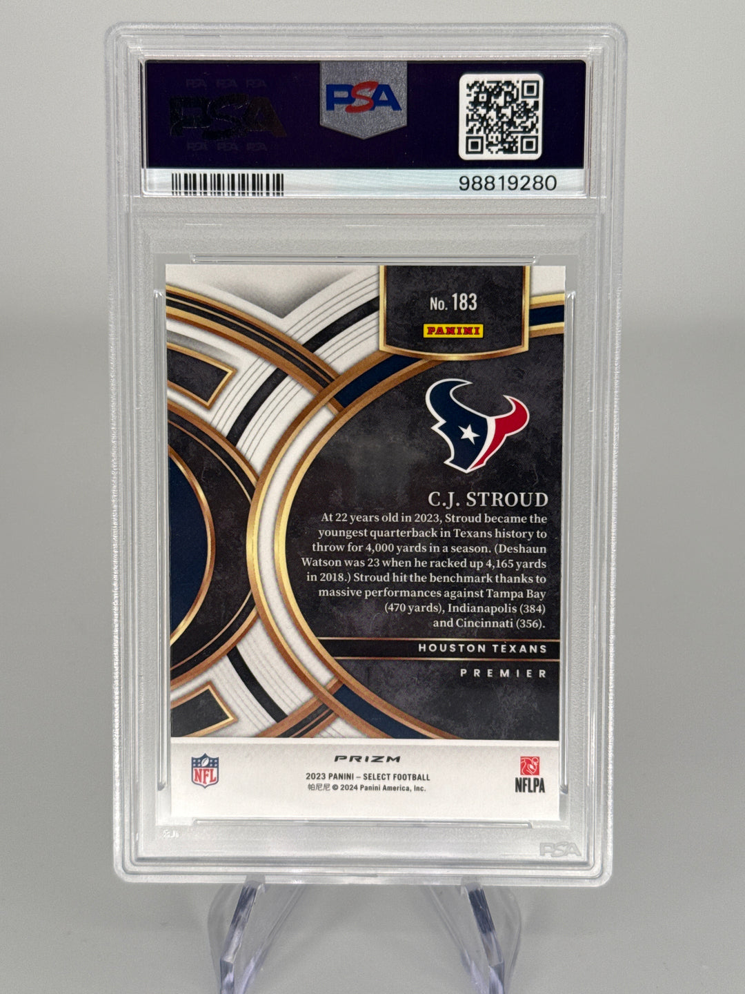 CJ Stroud 2023 Panini Select Premier Level Rookie, PSA 10 Gem Mint