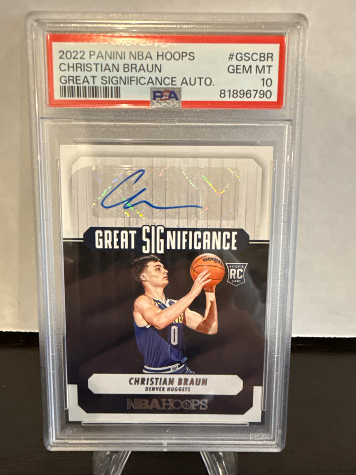 Christian Braun 2022 Panini NBA Hoops Great Significance Rookie Auto, PSA 10 Gem Mint