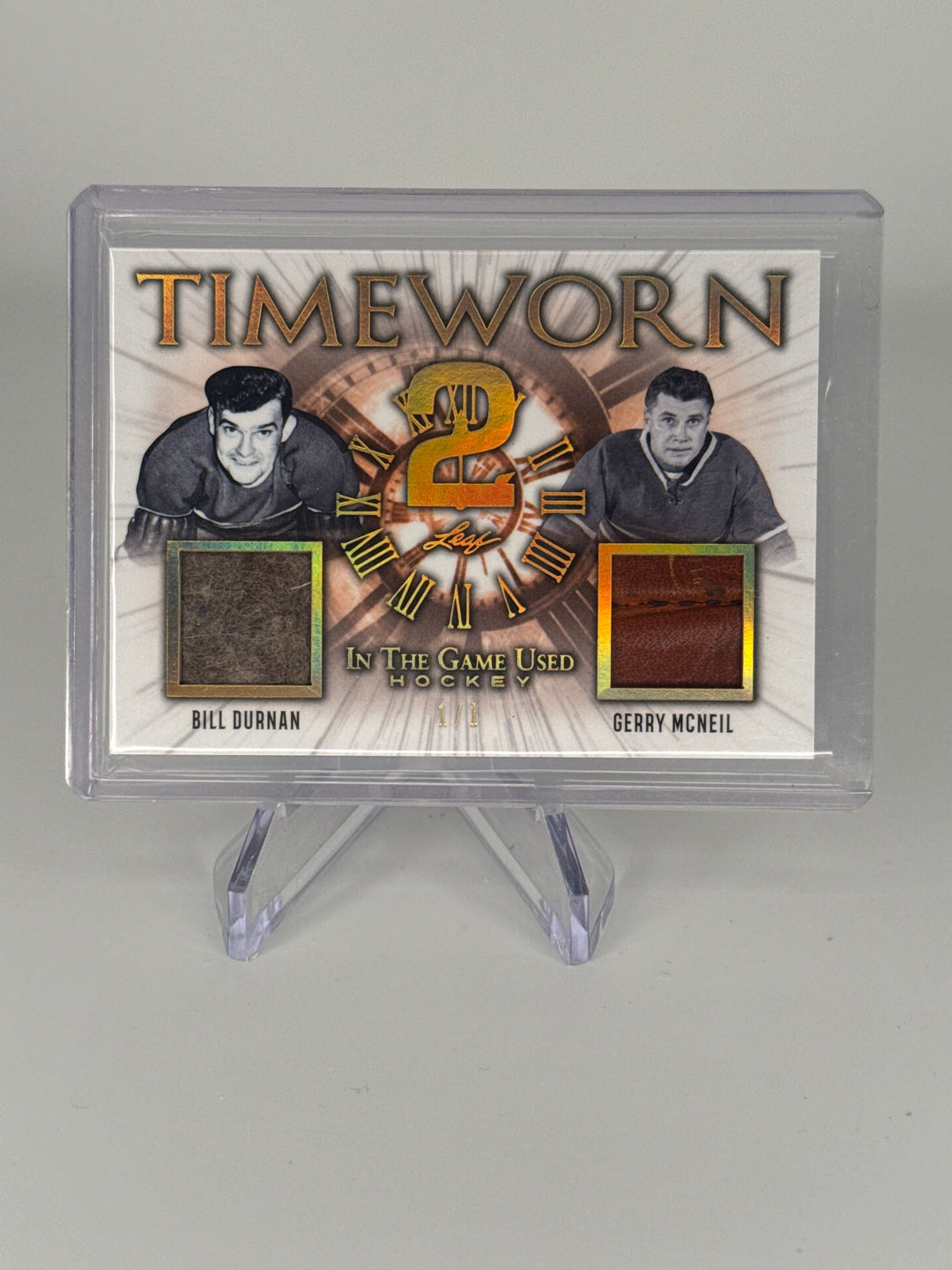 Bill Durnan/Gerry Mcneil 2020 Leaf in the Game Used Sports, Timeworn Dual Relic, 1/1