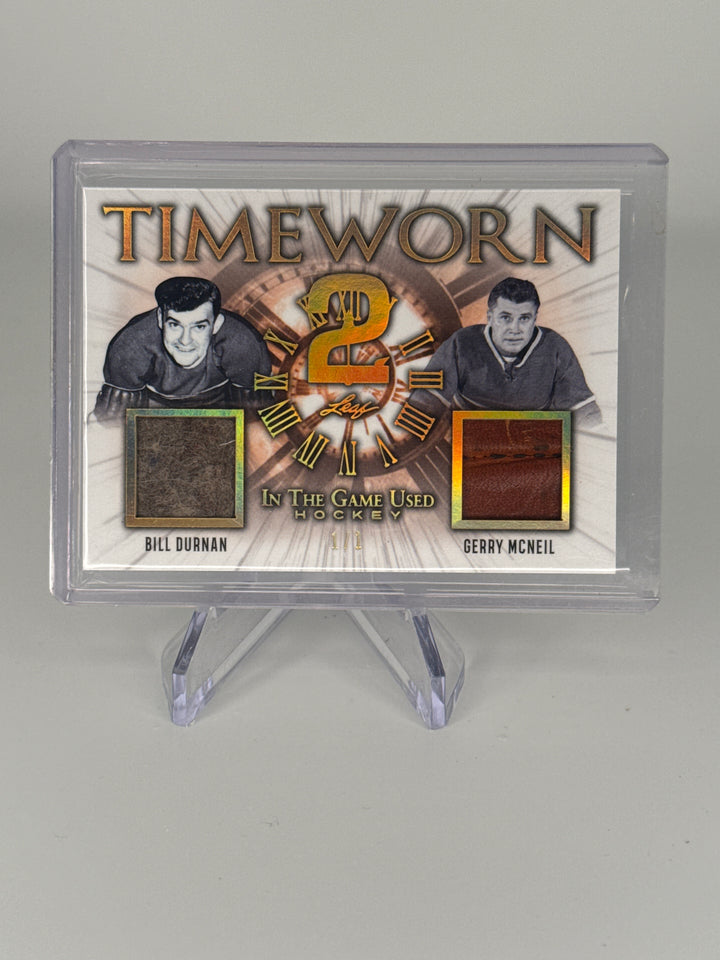 Bill Durnan/Gerry Mcneil 2020 Leaf in the Game Used Sports, Timeworn Dual Relic, 1/1