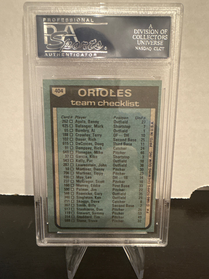1980 Topps Orioles Team, PSA 9 Mint