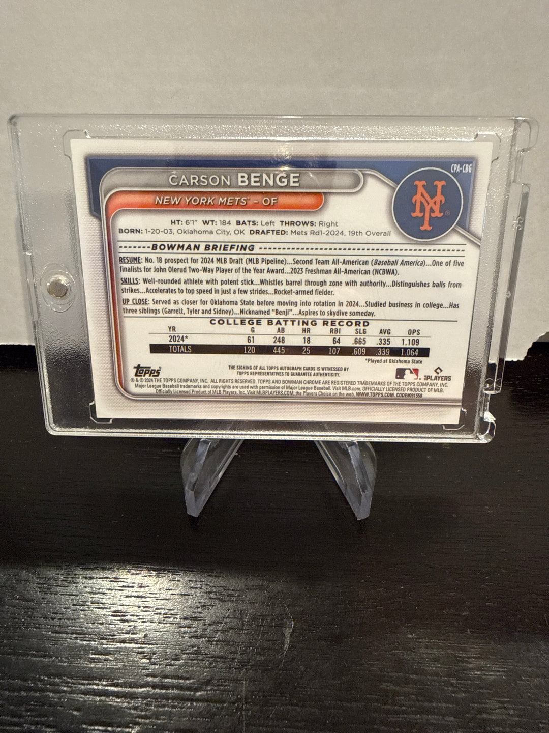 Carson Benge 2024 Bowman Chrome Mega Box 1st Auto, 150/150