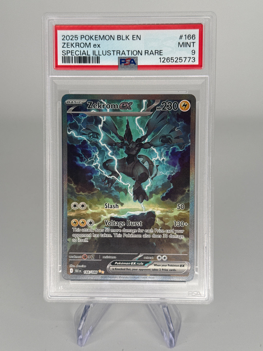 Pokemon TCG 2025 Zekrom EX Black Bolt Full Art Special Illustration Rare, 166/086, PSA 9 Mint