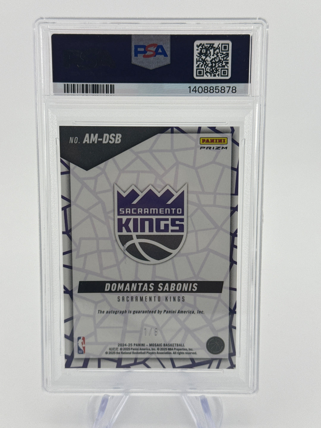 Domantas Sabonis 2024 Panini Mosaic Black Gold Choice Auto, 1/8, PSA 9 Mint