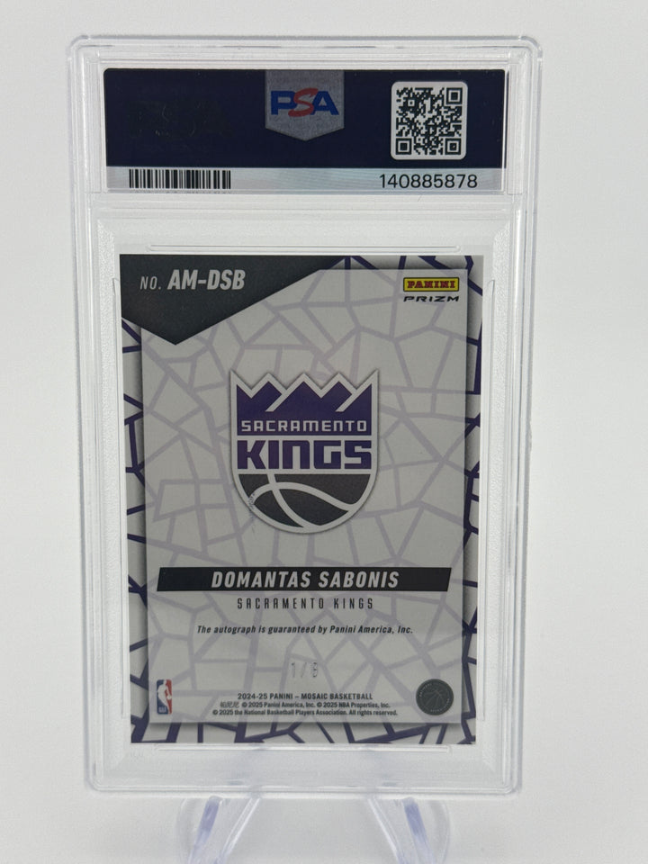 Domantas Sabonis 2024 Panini Mosaic Black Gold Choice Auto, 1/8, PSA 9 Mint