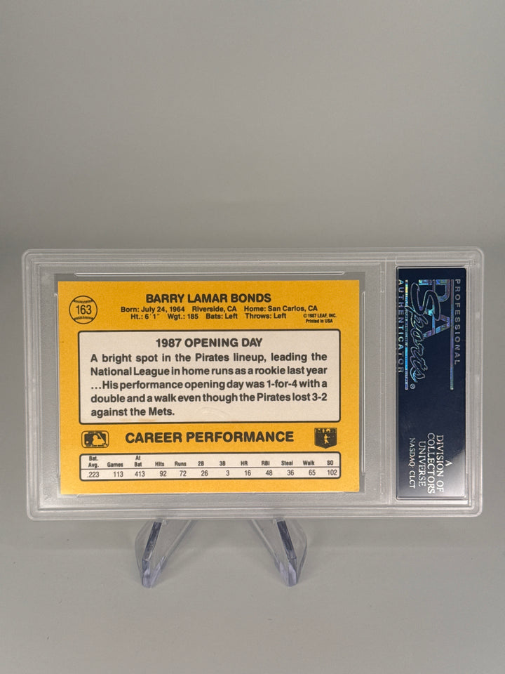 Barry Bonds 1987 Donruss Opening Day White Jersey Rookie, PSA 9 Mint