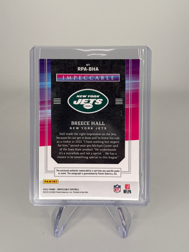Breece Hall 2022 Panini Impeccable Rookie Patch Auto, 09/99