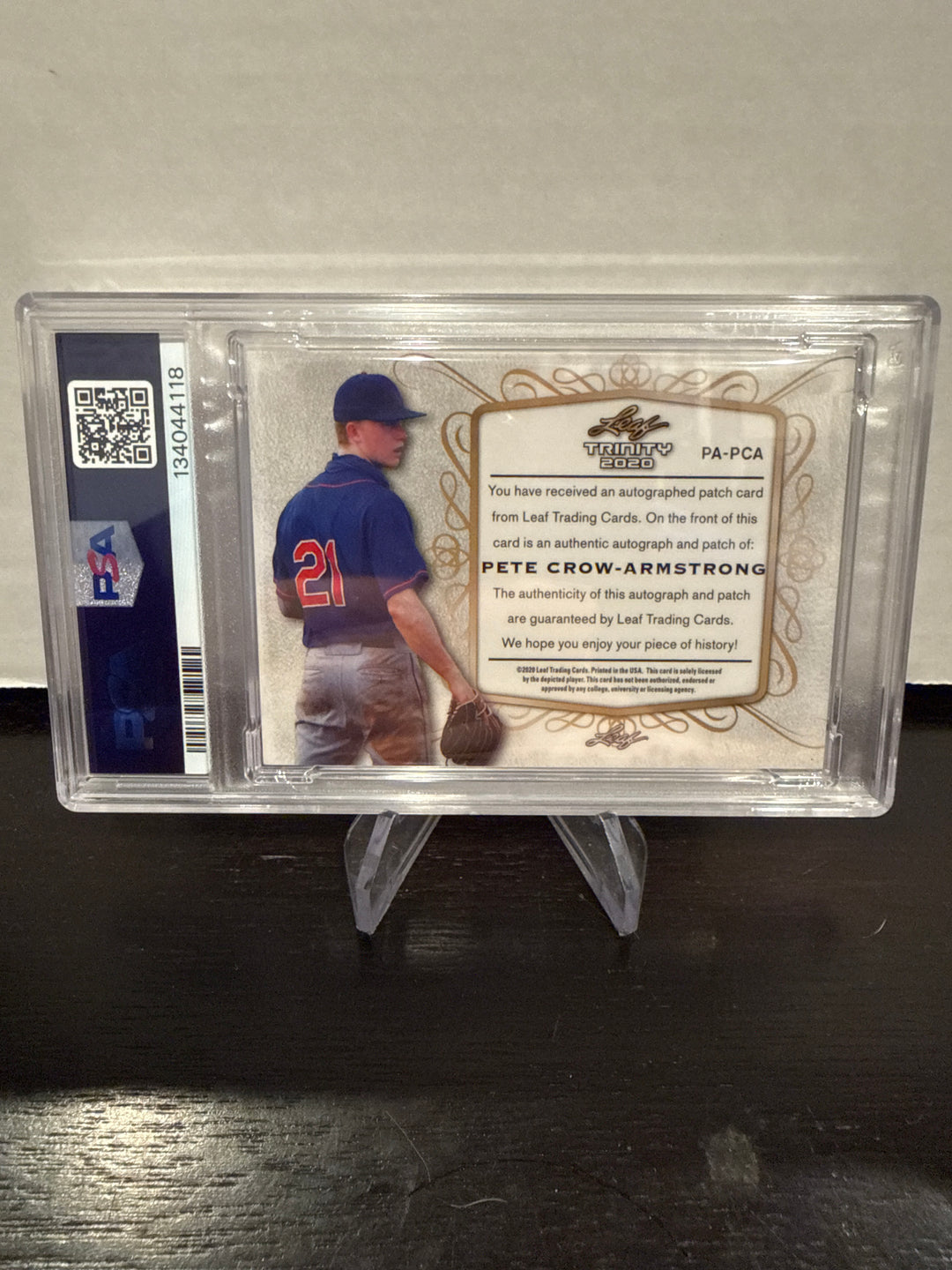 Pete Crow-Armstrong 2020 Leaf Trinity Rookie Patch Auto Red, 13/25, PSA 9 Mint