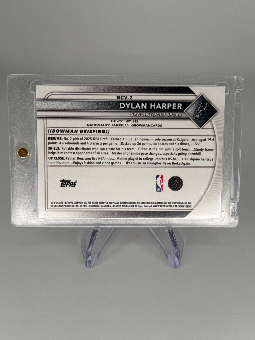 Dylan Harper 2025 Bowman Chrome Purple Refractor Rookie, 160/199