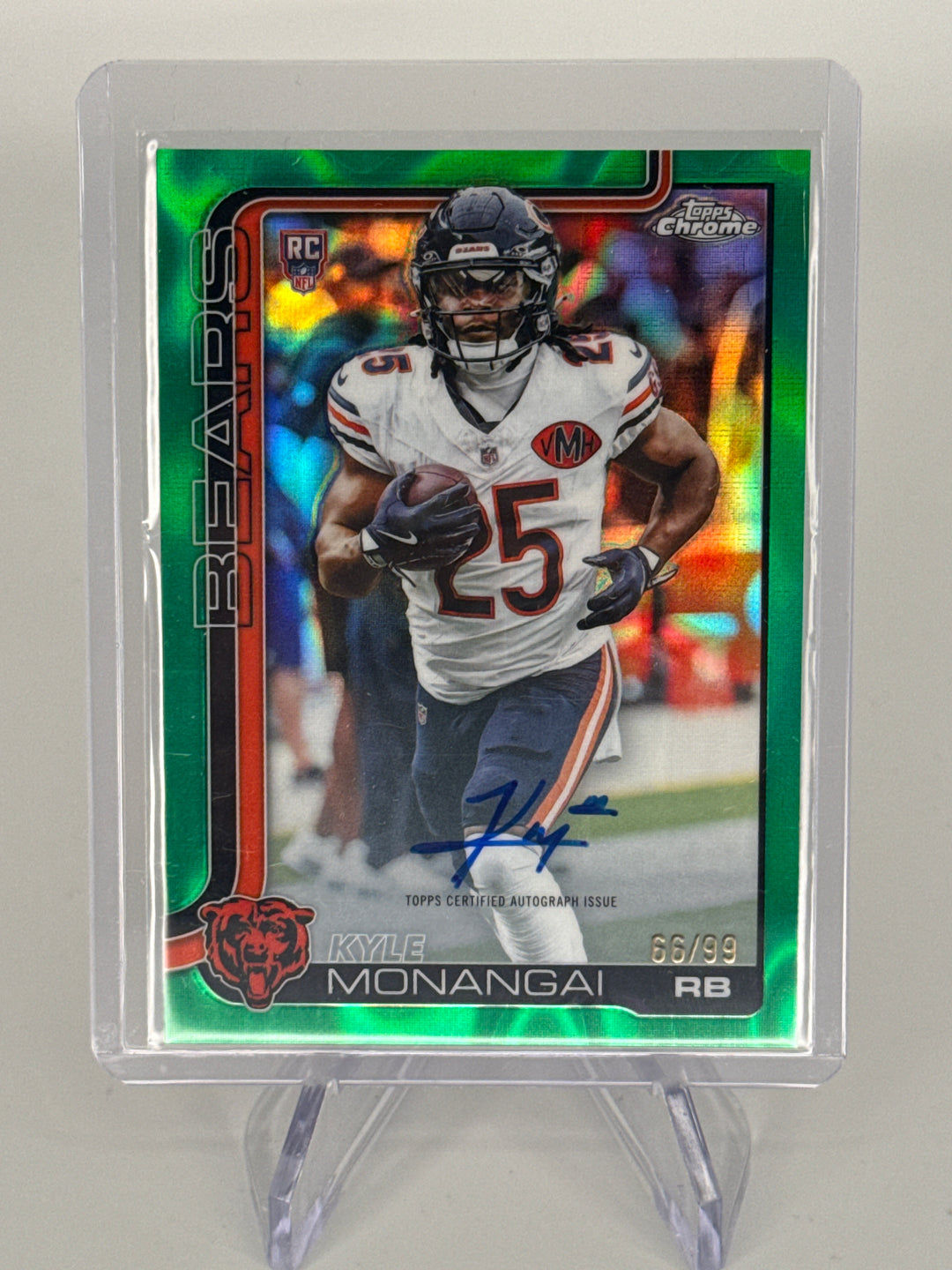 Kyle Monangai 2025 Topps Chrome Green Lava Refractor Rookie Auto, 66/99