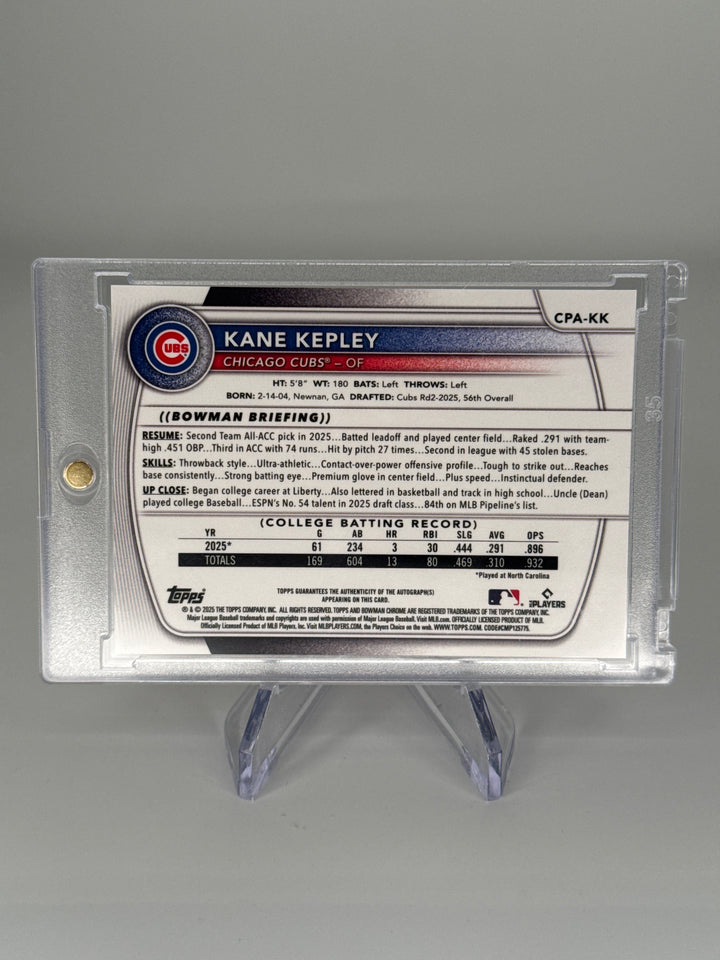 Kane Kepley 2025 Bowman Chrome 1st Bowman Orange Refractor Auto, 18/25