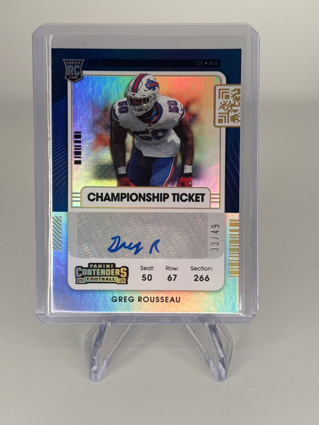 Greg Rousseau 2021 Panini Contenders Championship Ticket Rookie Auto, 33/49