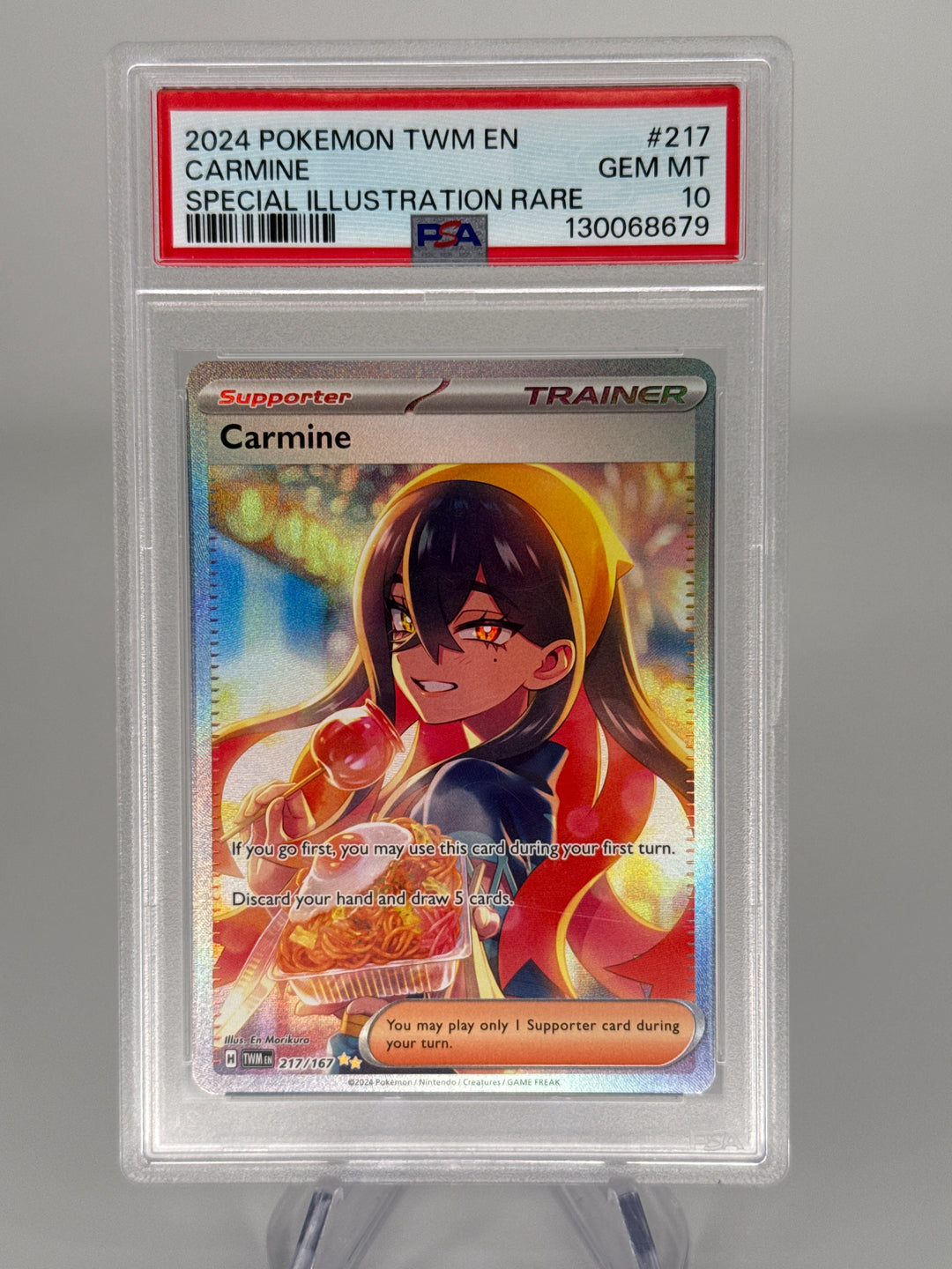 Pokemon TCG 2024 Carmine Trainer Twighlight Masquerade Special Illustration Rare, 217/167, PSA 10 Gem Mint