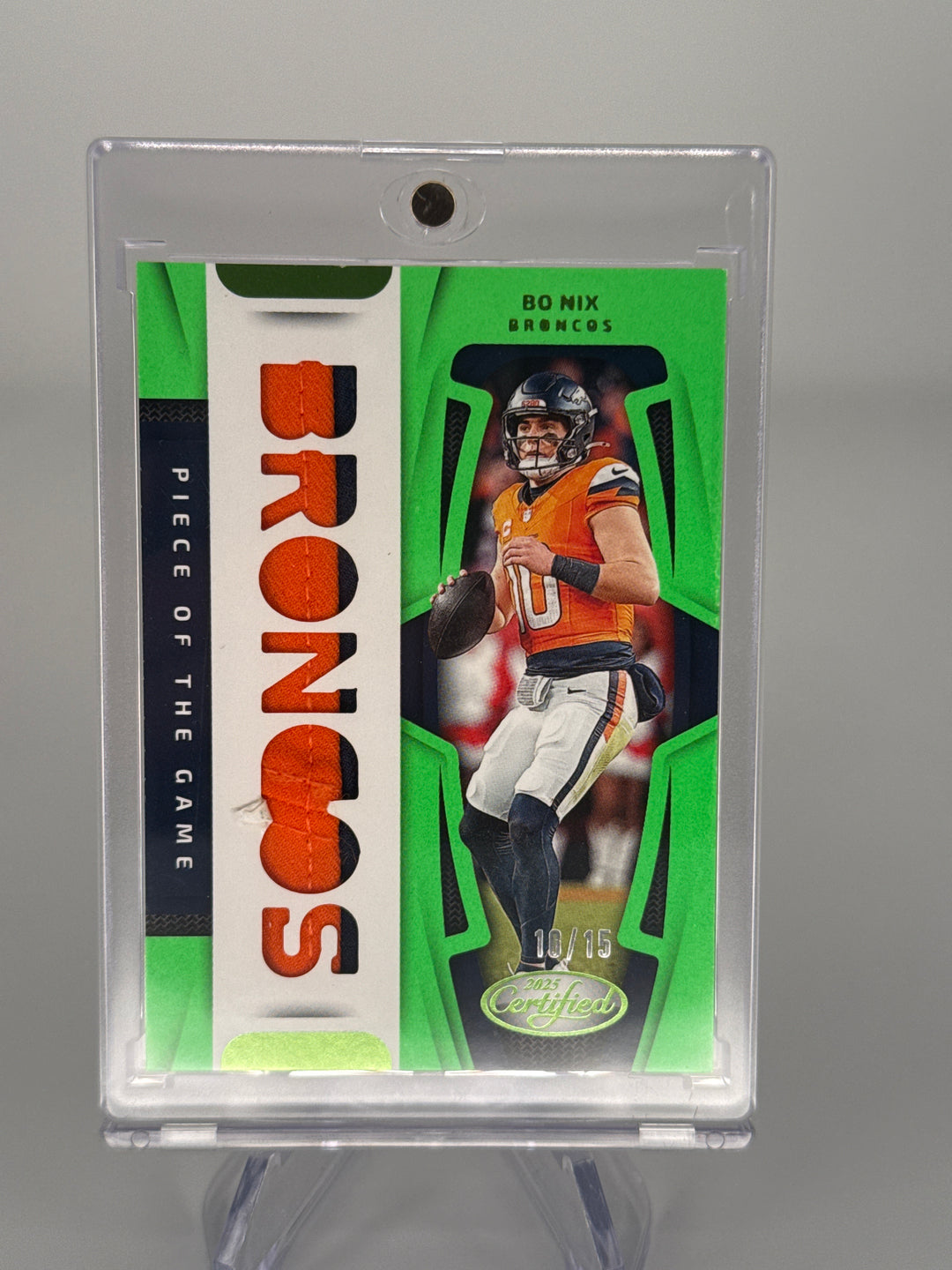 Bo Nix 2025 Panini Certified Pieces of The Game Green, 10/15