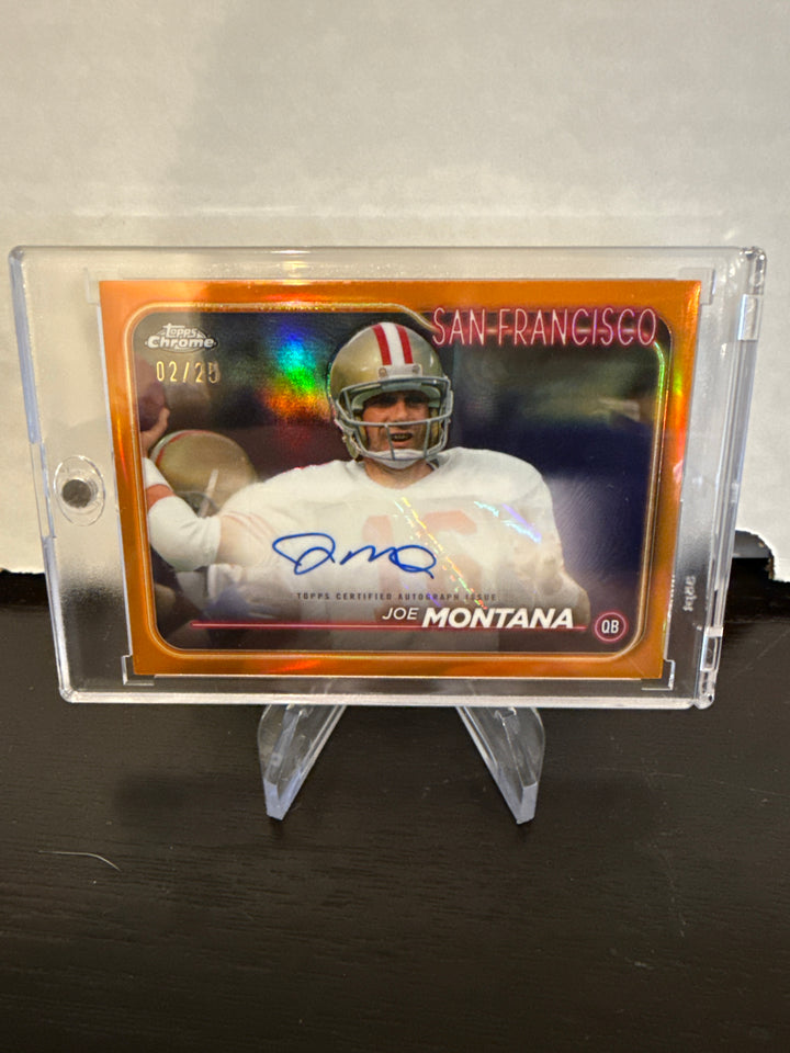 Joe Montana 2024 Topps Chrome Orange Refractor Variation Auto, 02/25