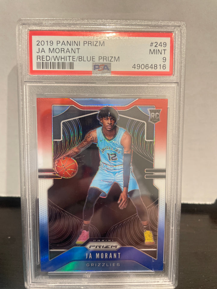 Ja Morant 2019 Panini Prizm Red/White/Blue Rookie Card, PSA 9 Mint