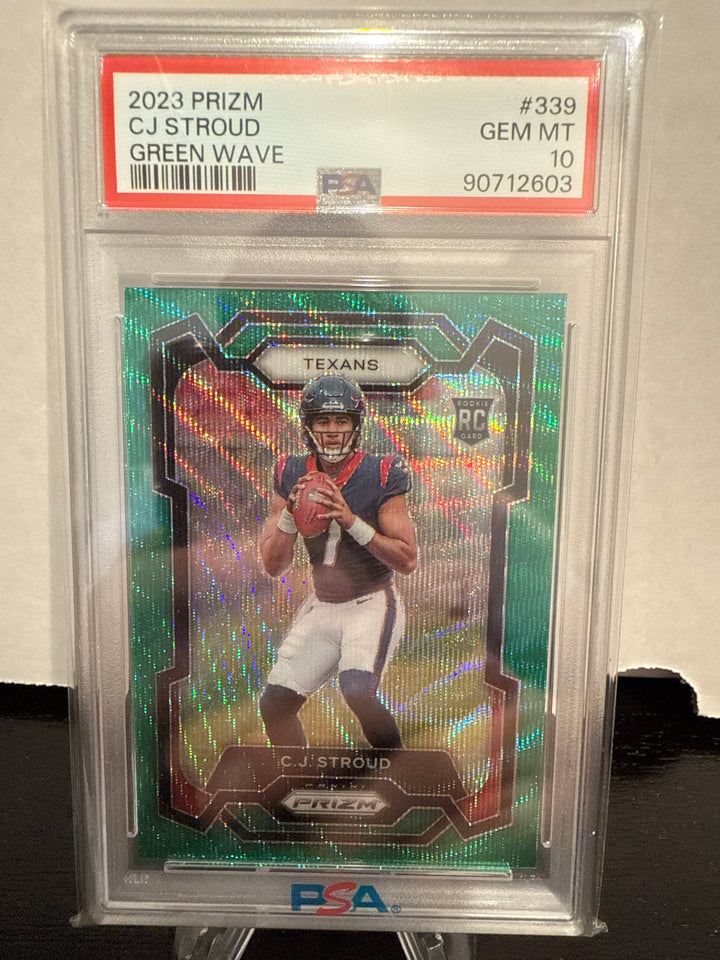 CJ Stroud 2023 Panini Prizm Green Wave Rookie, PSA 10 Gem Mint
