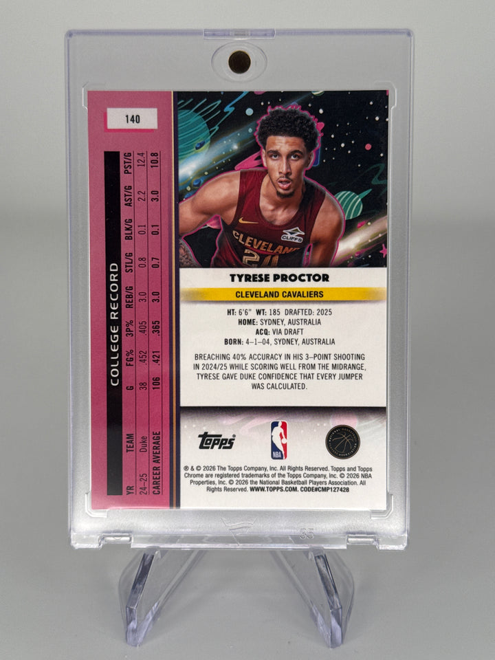 Tyrese Proctor 2026 Topps Chrome Cosmic Red Flare Refractor Rookie, 3/5