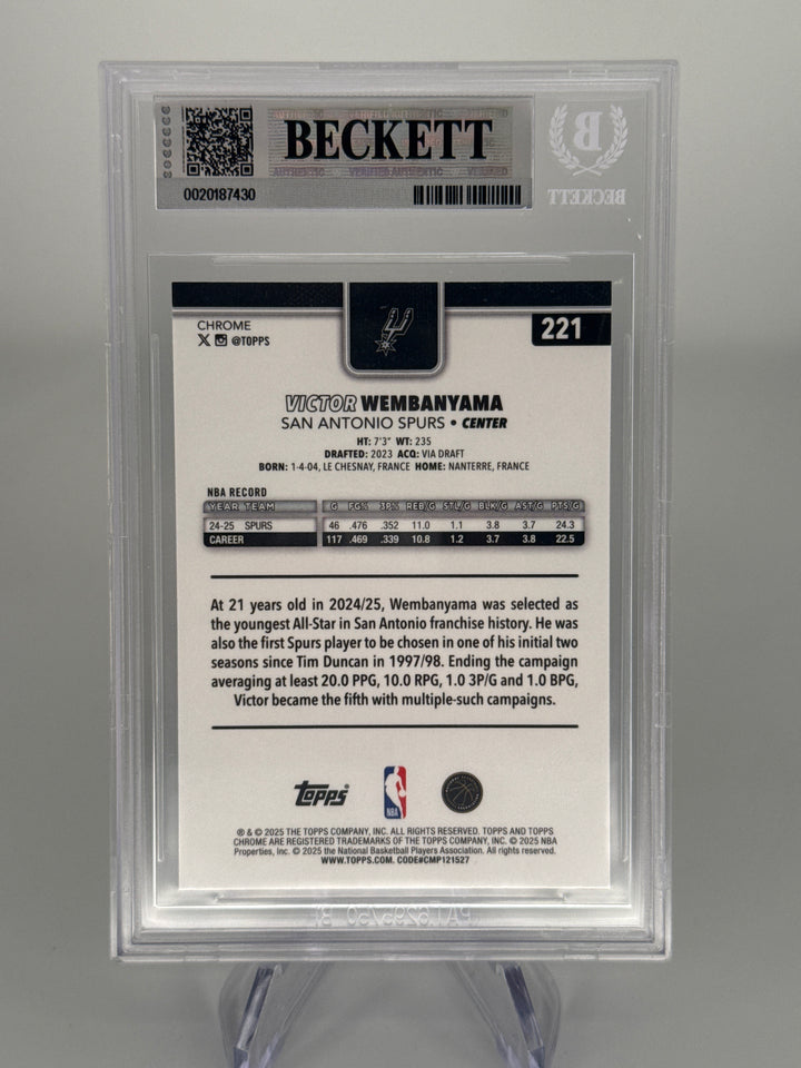 Victor Wembanyama 2025 Topps Chrome Sapphire, BGS 9 Mint