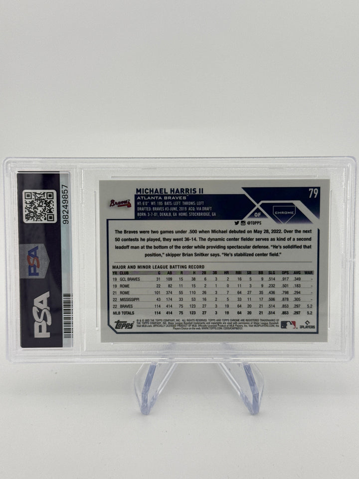 Michael Harris 2023 Topps Chrome Gold Refractor Rookie, 02/50, PSA 9 Mint