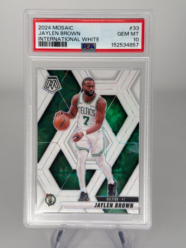 Jaylen Brown 2024 Panini Mosaic International White Prizm, 08/25, PSA 10 Gem Mint