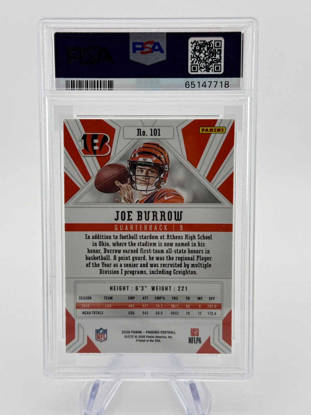 Joe Burrow 2020 Panini Phoenix Fire Burst Rookie, PSA 10 Gem Mint