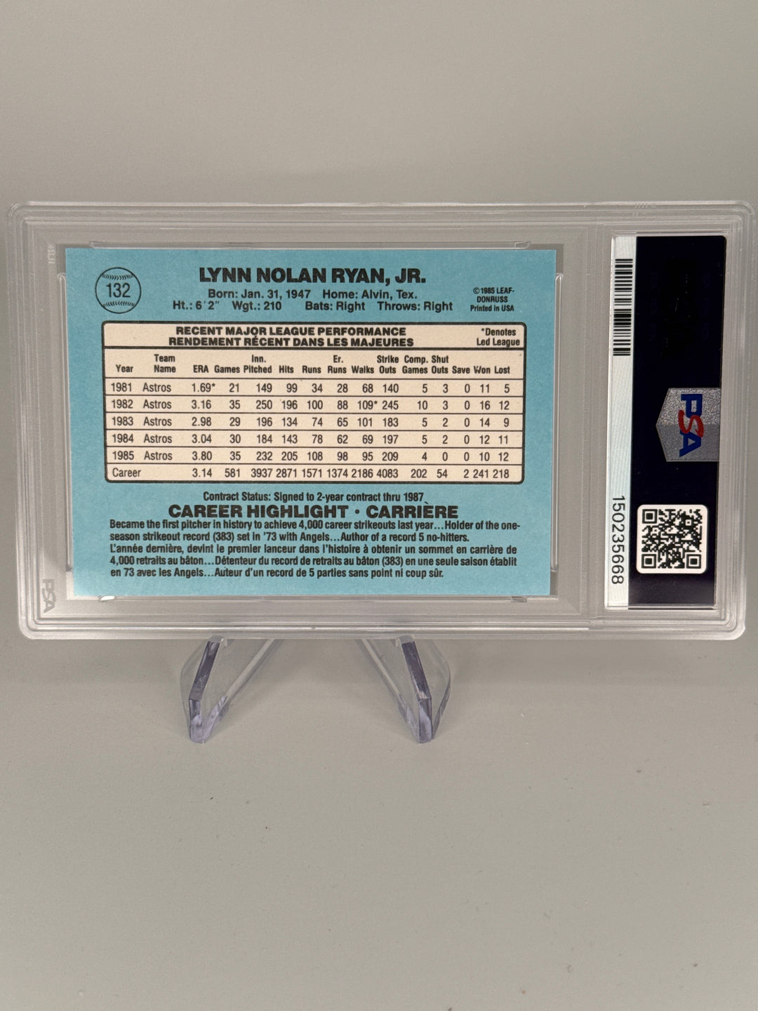 Nolan Ryan 1986 Leaf, PSA 9 Mint