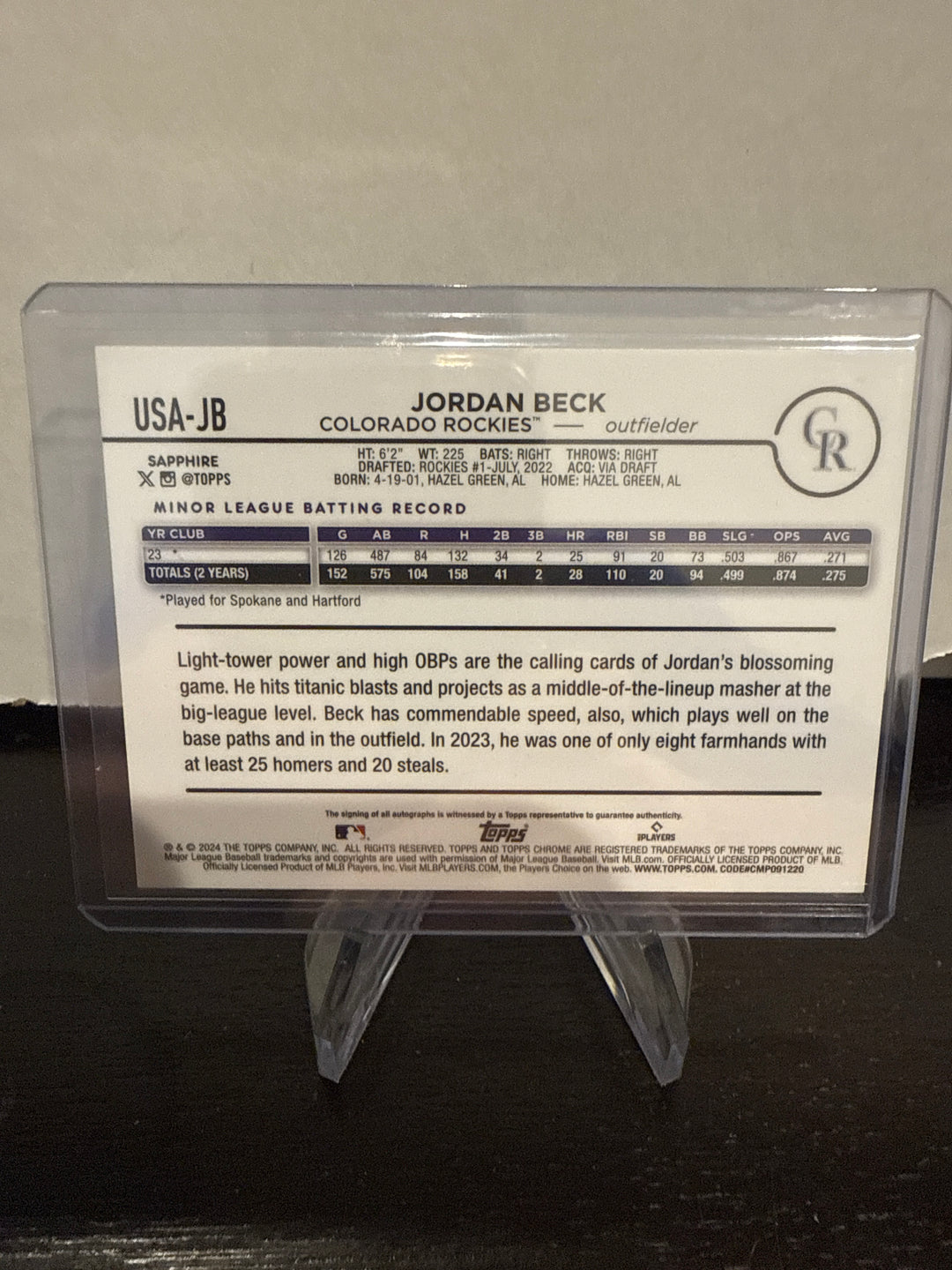 Jordan Beck 2024 Topps Chrome Sapphire Rookie Auto Green, 02/99