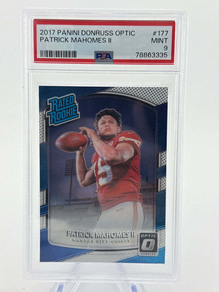 Patrick Mahomes 2017 Panini Donruss Optic Rookie, PSA 9 Mint