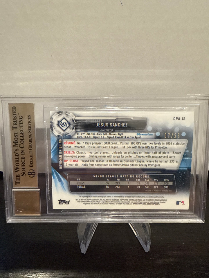 Jesus Sanchez 2017 Bowman Chrome Draft 1st Orange Refractor Auto, 07/25, BGS 9.5 Gem Mint, BGS 10 Auto
