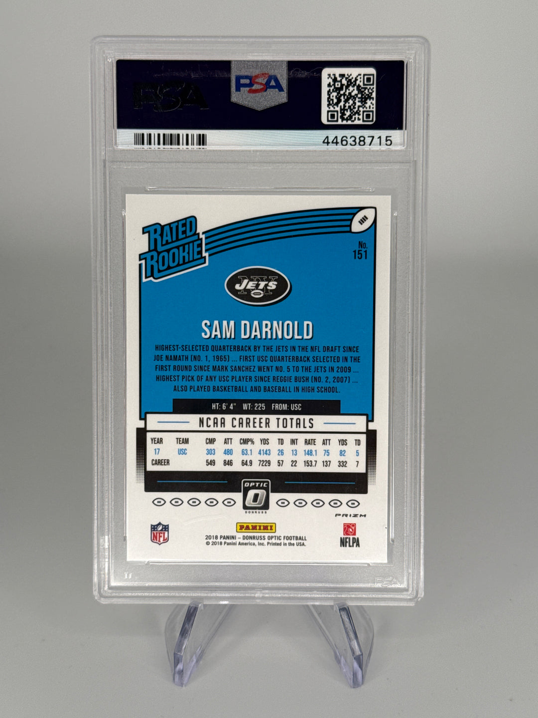 Sam Darnold 2018 Panini Donruss Optic Pink Rated Rookie, PSA 10 Gem Mint