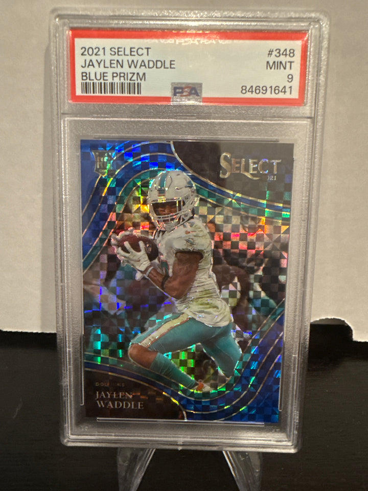 Jaylen Waddle 2021 Panini Select Blue Prizm Rookie, 29/49, PSA 9 Mint