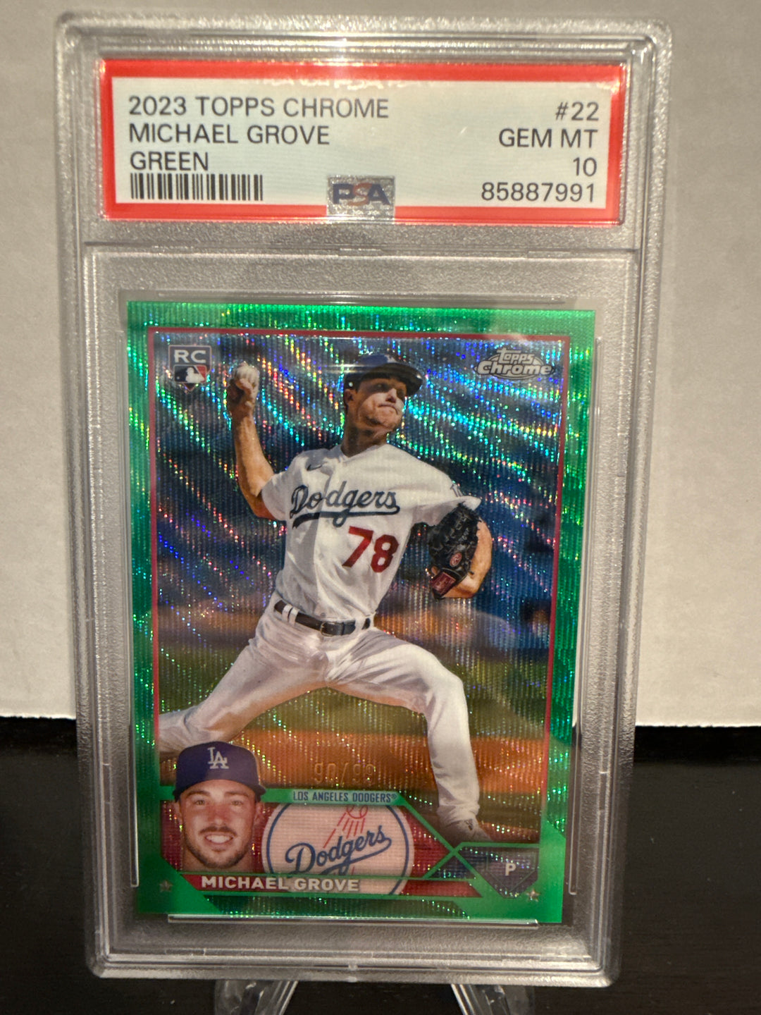 Michael Grove 2023 Topps Chrome Green Wave Rookie, 90/99, PSA 10 Gem Mint