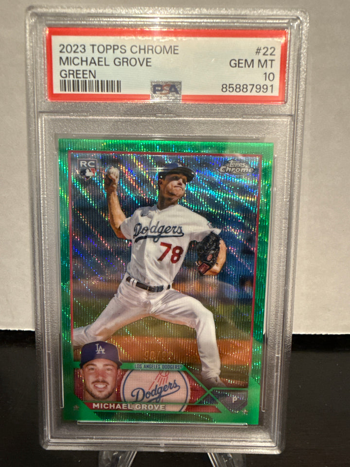 Michael Grove 2023 Topps Chrome Green Wave Rookie, 90/99, PSA 10 Gem Mint