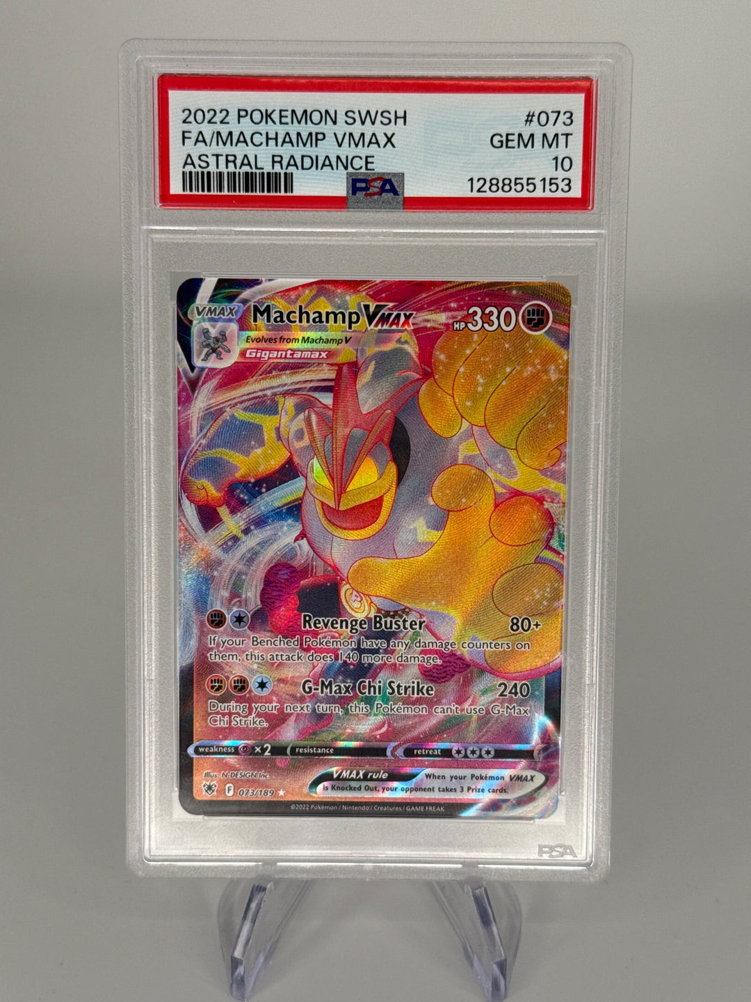 Pokemon TCG 2022 Machamp Full Art Astral Radiance, 073/189, PSA 10 Gem Mint