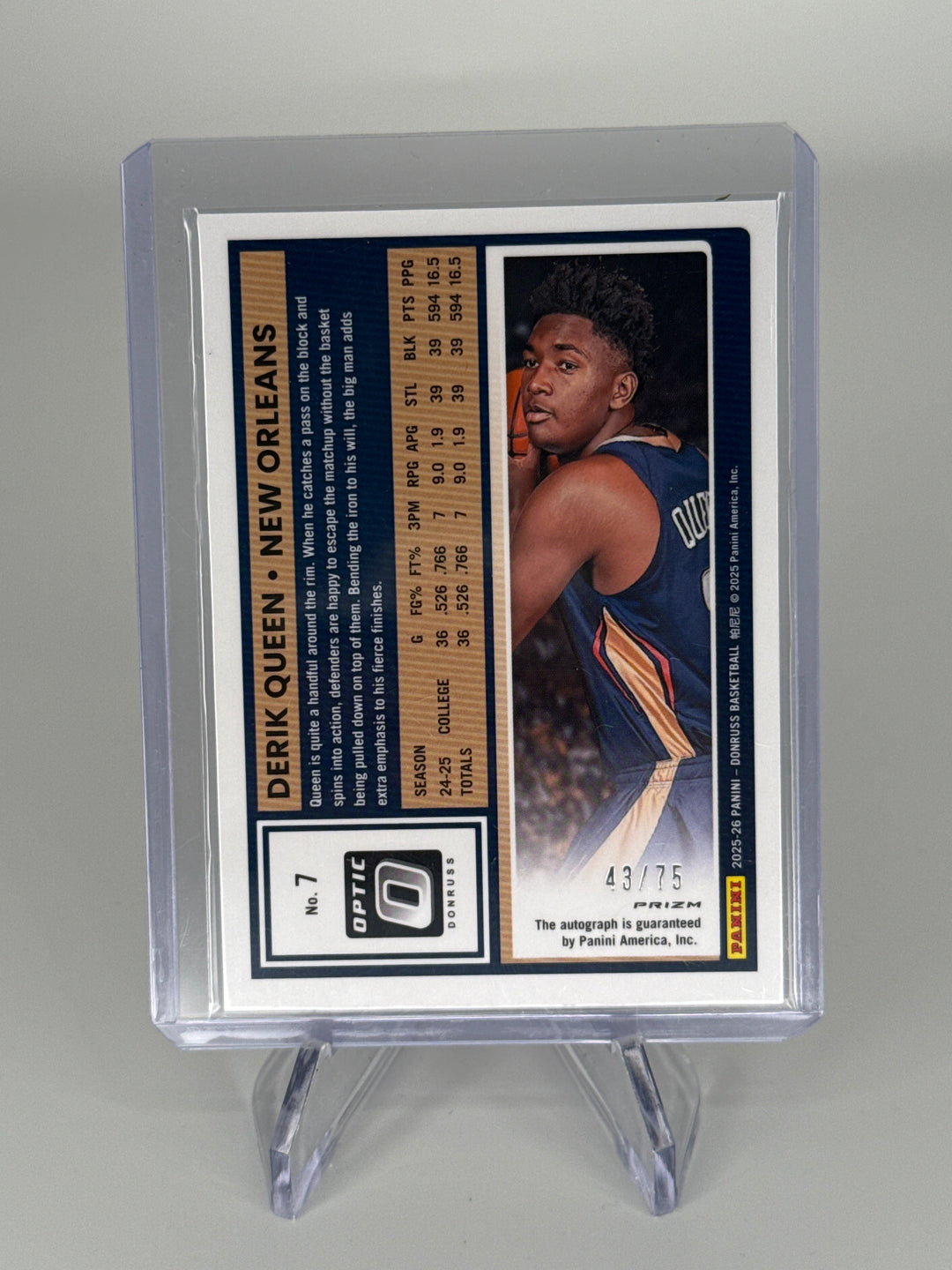 Derik Queen 2025 Panini Donruss Optic Rated Rookie Auto Red, 43/75