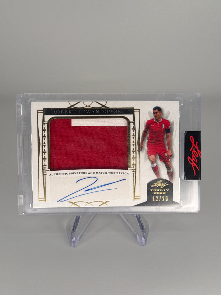 Robert Lewandowski 2022 Leaf Trinity Match Worn Relic Auto, 12/20